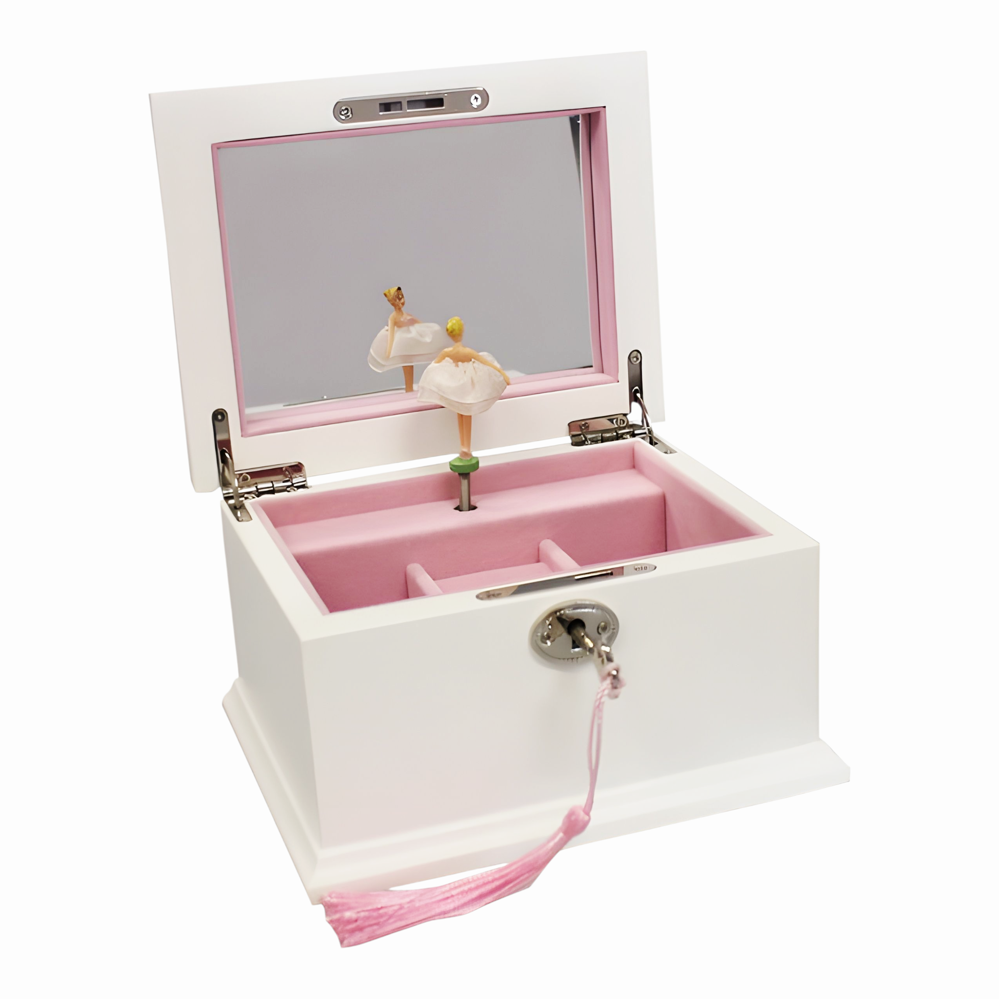 White & Pink Ballerina Wooden Musical Jewellery Box