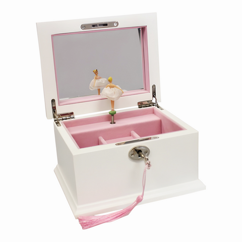 White & Pink Ballerina Wooden Musical Jewellery Box