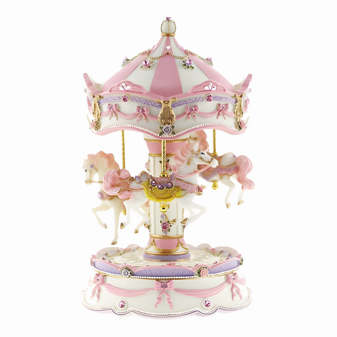 Pink 3 Horse Rotating Musical Carousel Merry Go Round