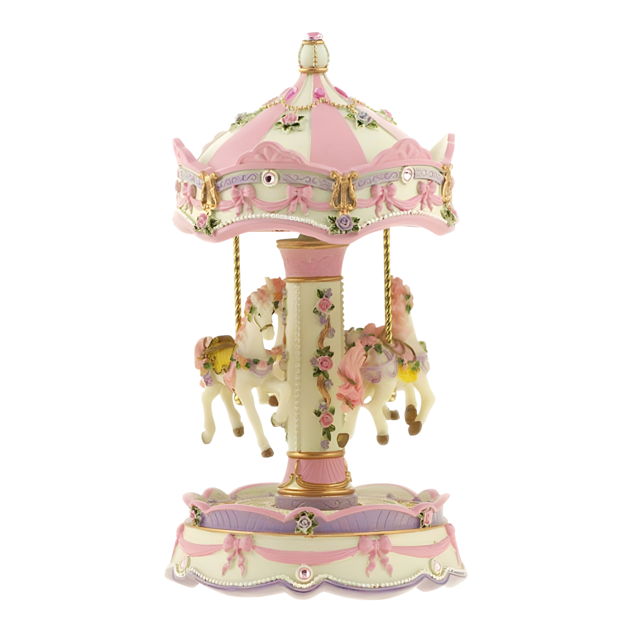 Pink 3 Horse Rotating Musical Carousel Merry Go Round