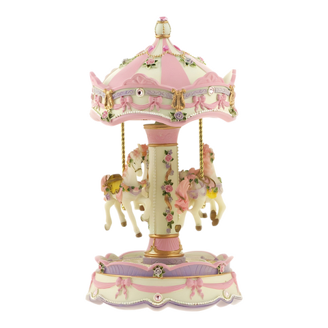 Pink 3 Horse Rotating Musical Carousel Merry Go Round