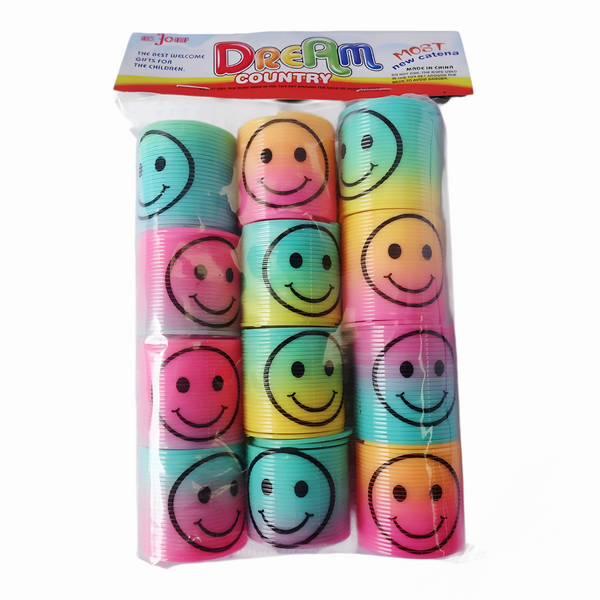 Set 24 Mini Rainbow Smiley Face Spring Slinkies Party Favours Fillers