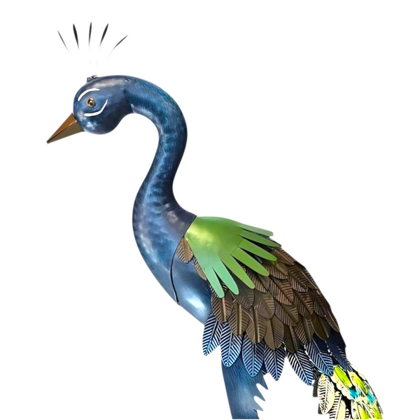 Set 2 Colourful Blue & Green Standing Peacock Outdoor Garden Statues Sculptures