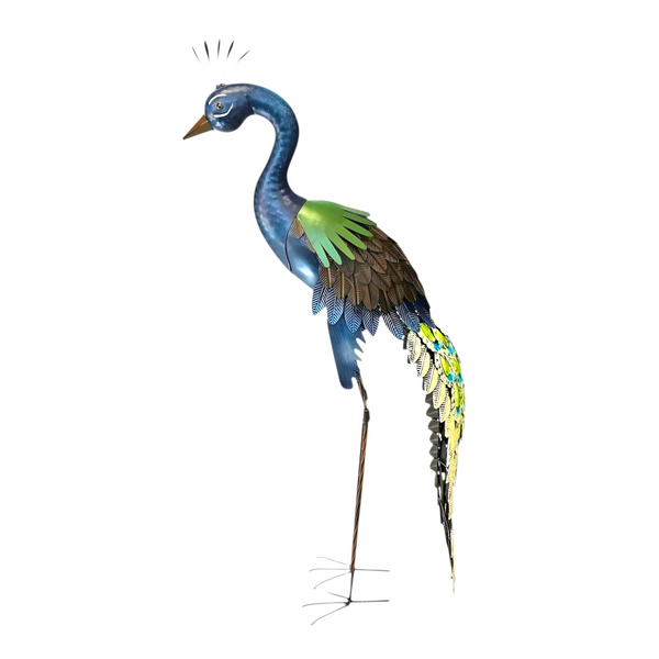 Set 2 Colourful Blue & Green Standing Peacock Outdoor Garden Statues Sculptures