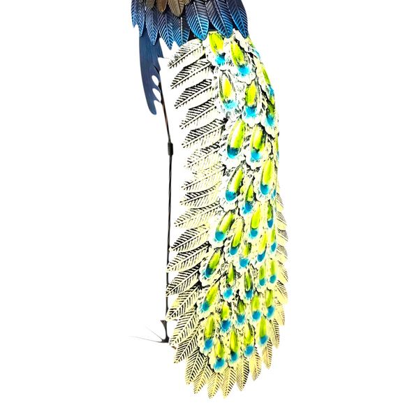 Set 2 Colourful Blue & Green Standing Peacock Outdoor Garden Statues Sculptures