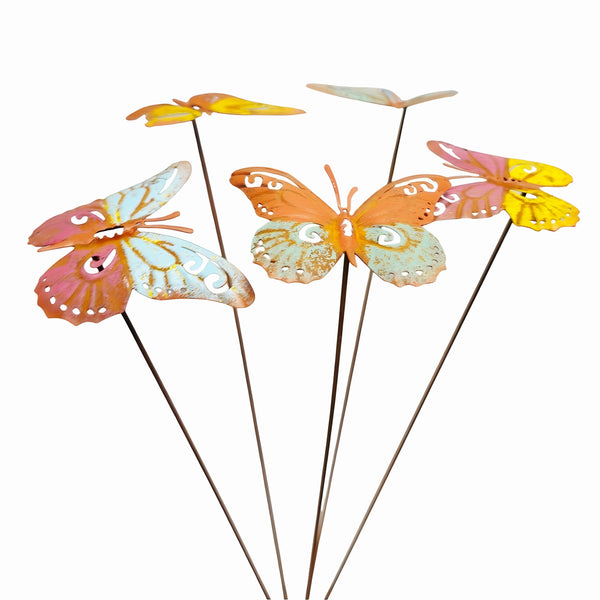 Set of 6 Coloured Outdoor Garden Butterfly Stakes