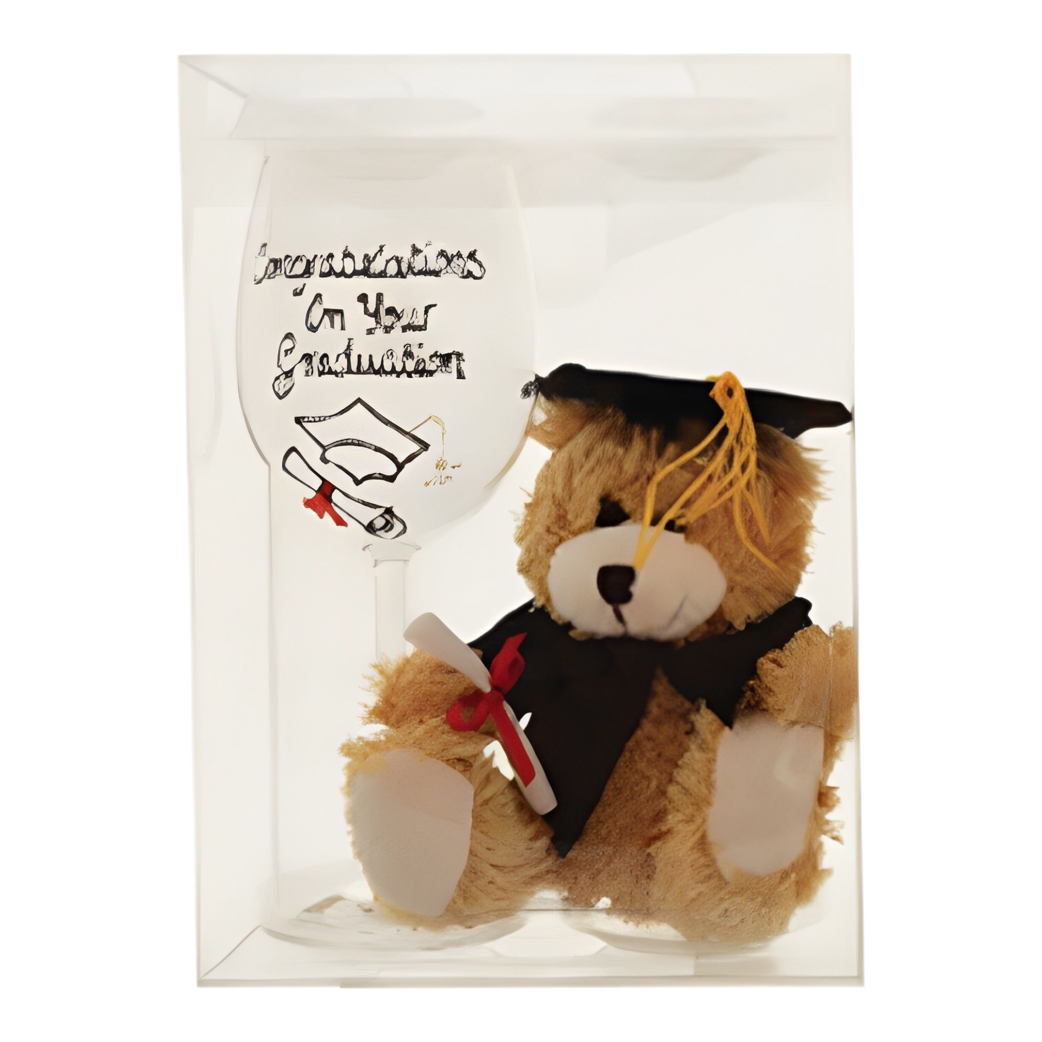 Graduation Teddy Bear & Wine Glass In Gift Box Set