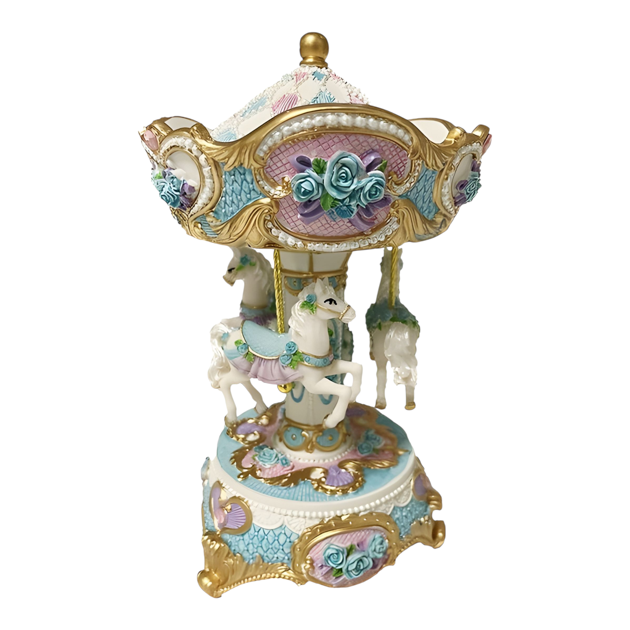 Purple & Blue 3 Horse Rotating Musical Carousel Merry Go Round
