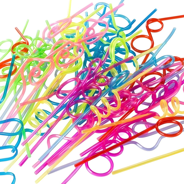 Set 6 Plastic Curly Multicolour Party Drinking Straws