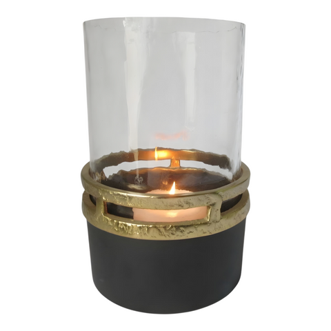 Black And Antique Gold Glass Hurricane Candle Holder