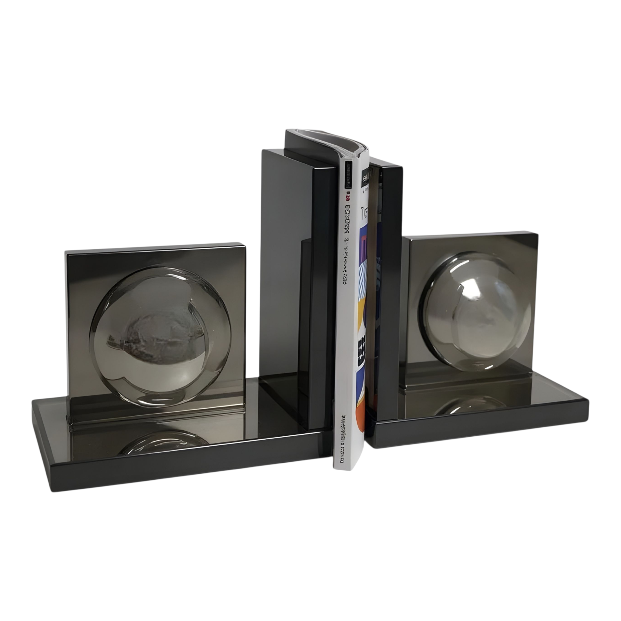 Set 2 Crystal Glass Smoke Abstract Bookends