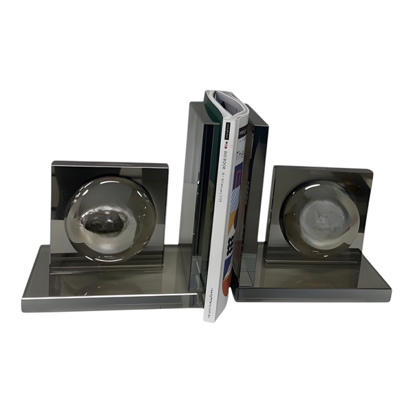 Set 2 Crystal Glass Smoke Abstract Bookends