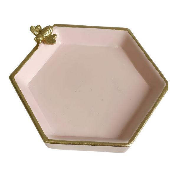 Petal Pink Hexagon Decorative Resin Tray & Gold Bee