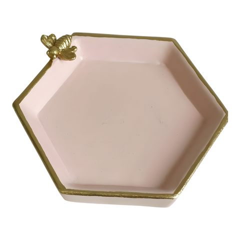 Petal Pink Hexagon Decorative Resin Tray & Gold Bee