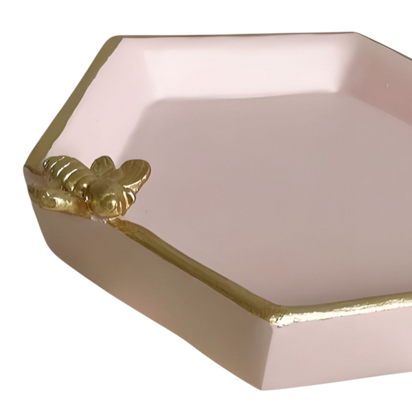 Petal Pink Hexagon Decorative Resin Tray & Gold Bee
