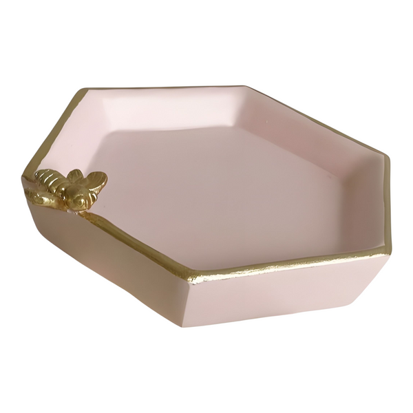 Petal Pink Hexagon Decorative Resin Tray & Gold Bee