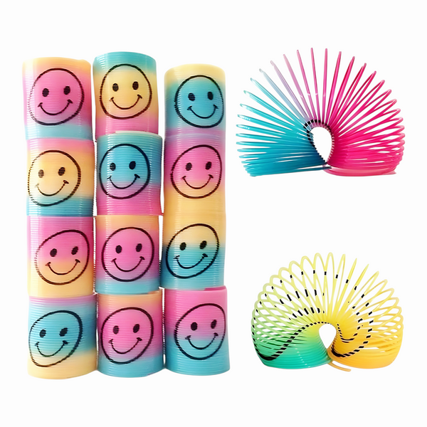 Set 24 Mini Rainbow Smiley Face Spring Slinkies Party Favours Fillers