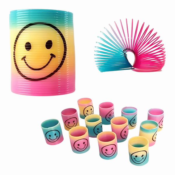 Set 24 Mini Rainbow Smiley Face Spring Slinkies Party Favours Fillers