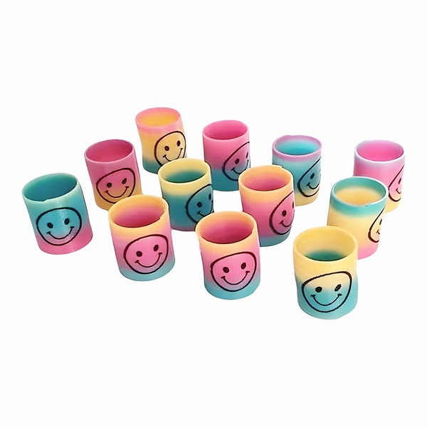 Set 24 Mini Rainbow Smiley Face Spring Slinkies Party Favours Fillers