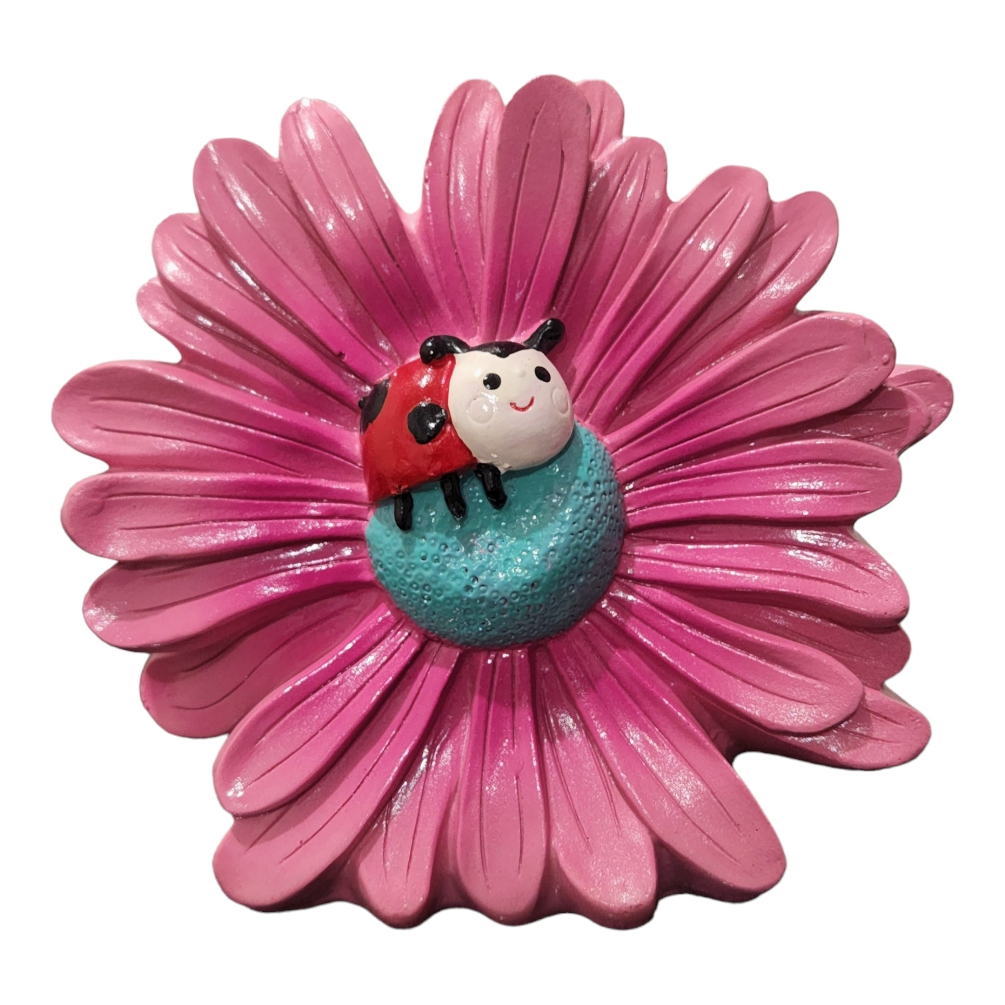 Children's Pink Daisy Flower & Ladybug Resin Money Box