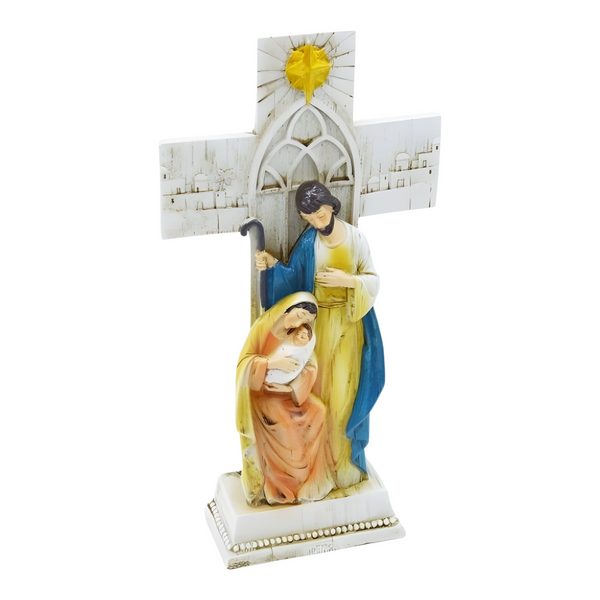 Christmas Nativity The Holy Family Cross Shape Colour Statue
