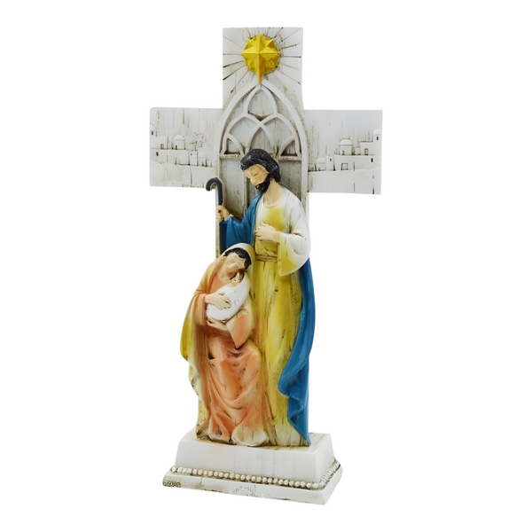 Christmas Nativity The Holy Family Cross Shape Colour Statue