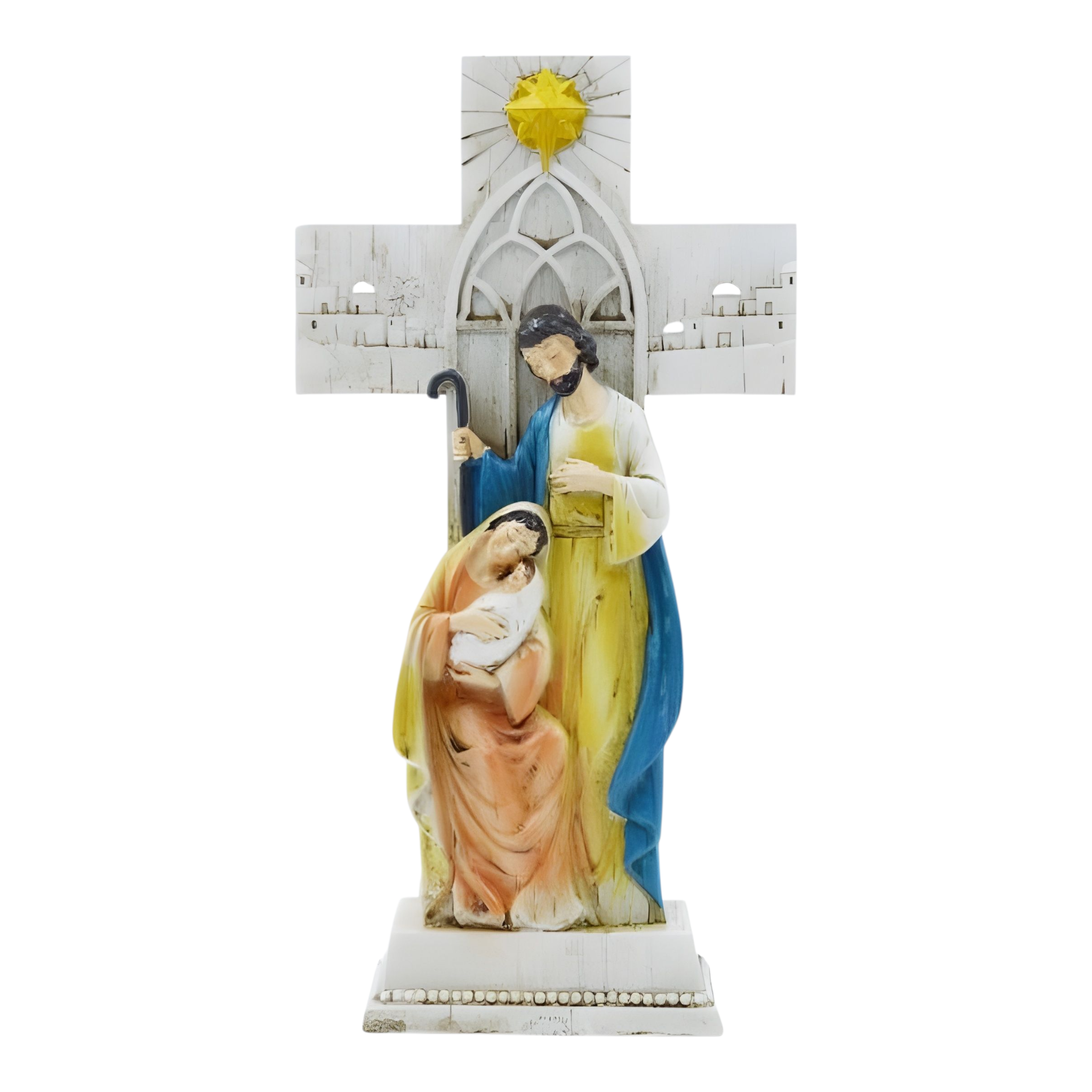 Christmas Nativity The Holy Family Cross Shape Colour Statue