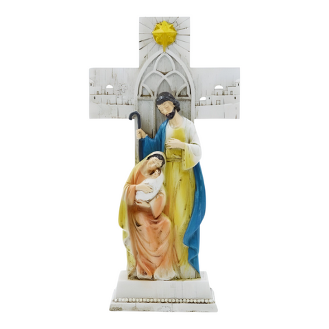 Christmas Nativity The Holy Family Cross Shape Colour Statue