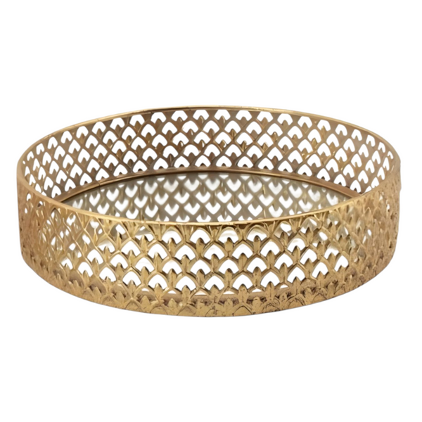 Set 2 Gold Plated Round Decorative Deluxe Mirror Trays