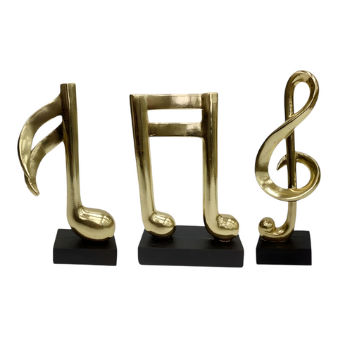Set 3 Gold Musical Notes On Black Stands Decorative Tabletop Figurines