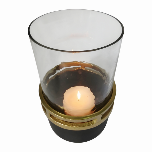 Black And Antique Gold Glass Hurricane Candle Holder