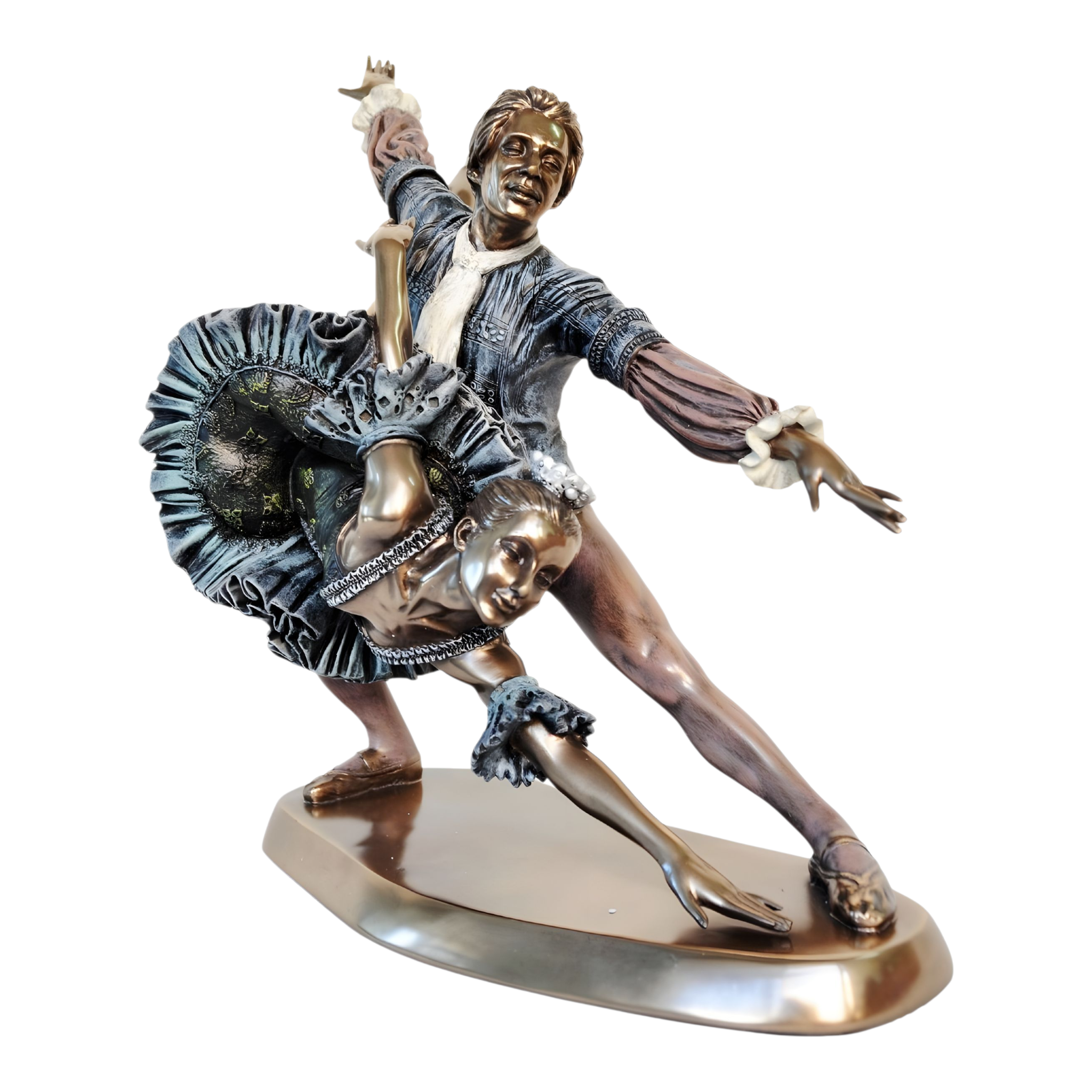 Veronese Cold Cast Bronze Dancing Ballerina Couple Duet Lunging Statue Figurine