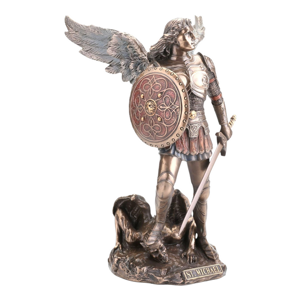 Veronese Cold Cast Bronze Archangel Michael Holding Shield & Sword Statue Figurine