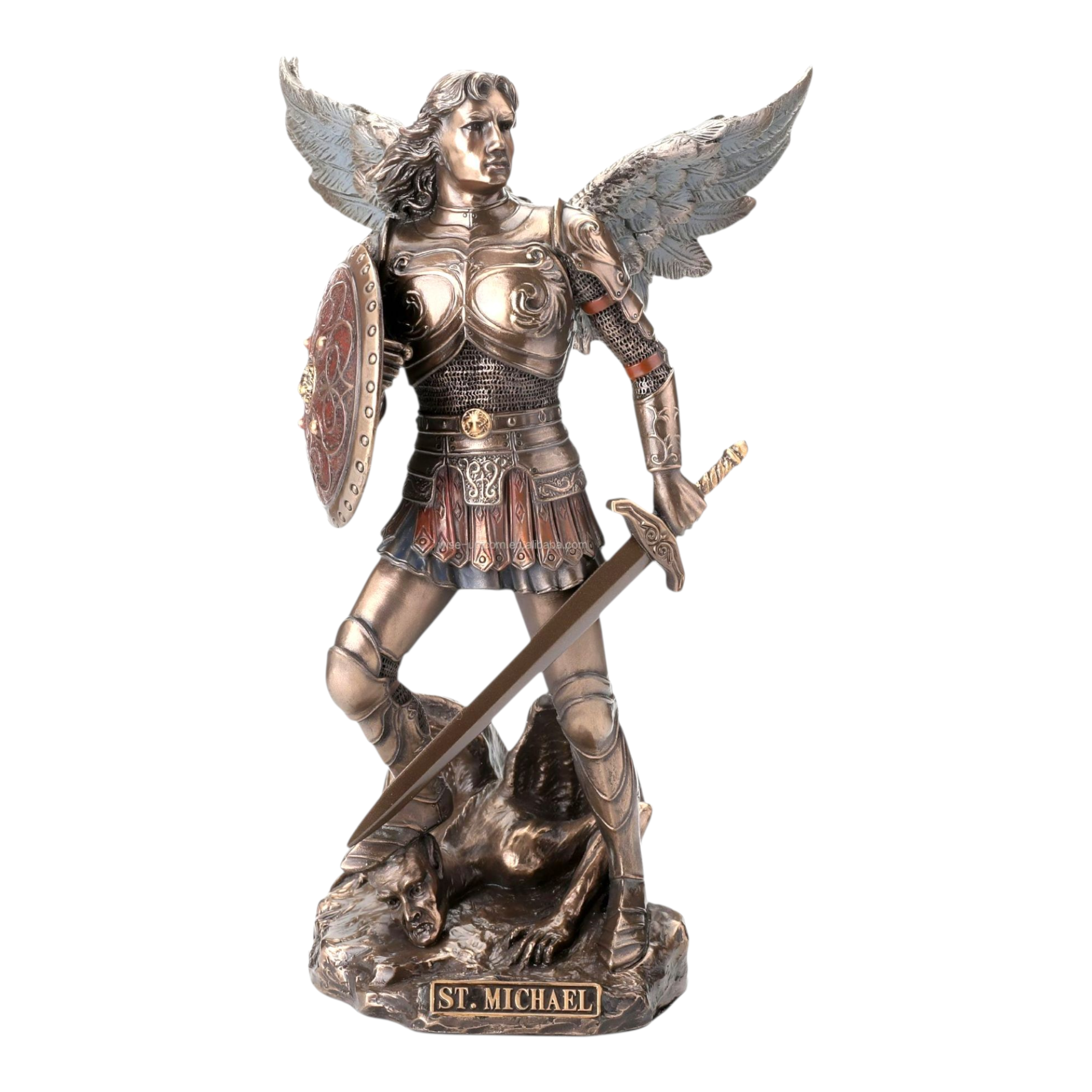 Veronese Cold Cast Bronze Archangel Michael Holding Shield & Sword Statue Figurine