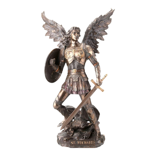 Veronese Cold Cast Bronze Archangel Michael Holding Shield & Sword Statue Figurine