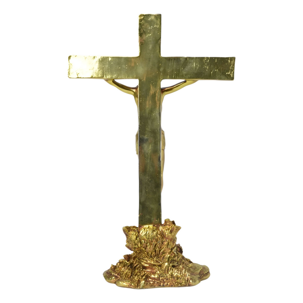 Large Gold Plated Standing Religious Crucifix Cross