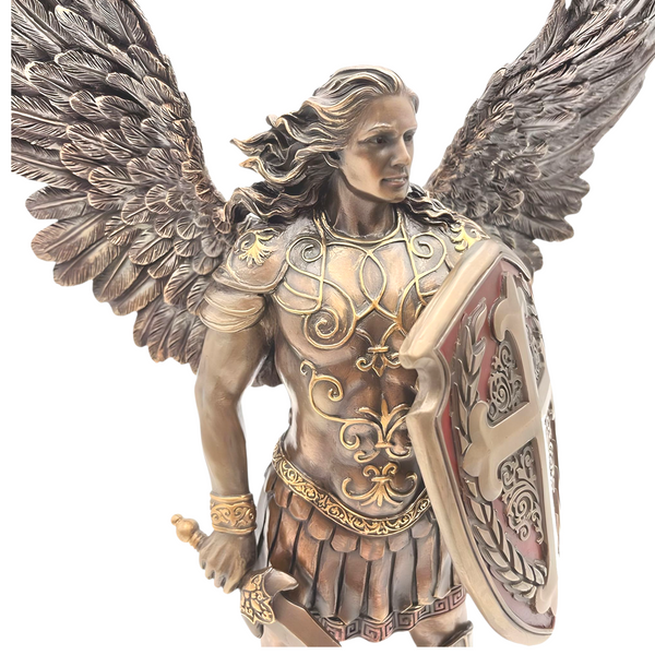 Veronese Cold Cast Bronze Archangel Michael Holding Sword & Shield Statue Figurine