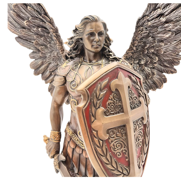 Veronese Cold Cast Bronze Archangel Michael Holding Sword & Shield Statue Figurine
