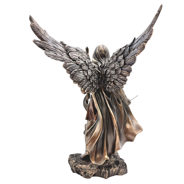 Veronese Bronze Archangel Gabriel Holding Cross Staff & Trumpet Mythology Resin Statue Figurine