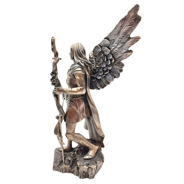 Veronese Bronze Archangel Gabriel Holding Cross Staff & Trumpet Mythology Resin Statue Figurine