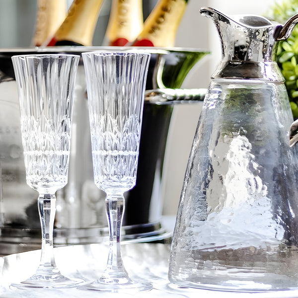 Set 6 Clear Acrylic Crystal Cut Champagne Flutes