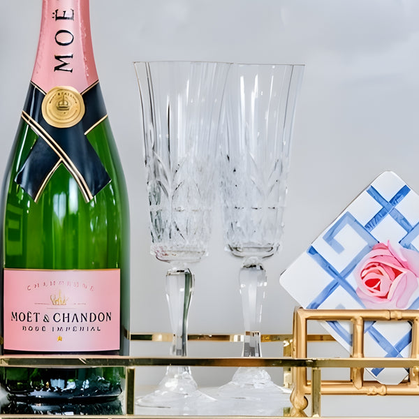 Set 6 Clear Acrylic Crystal Cut Champagne Flutes