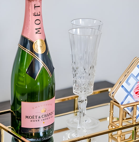 Set 6 Clear Acrylic Crystal Cut Champagne Flutes