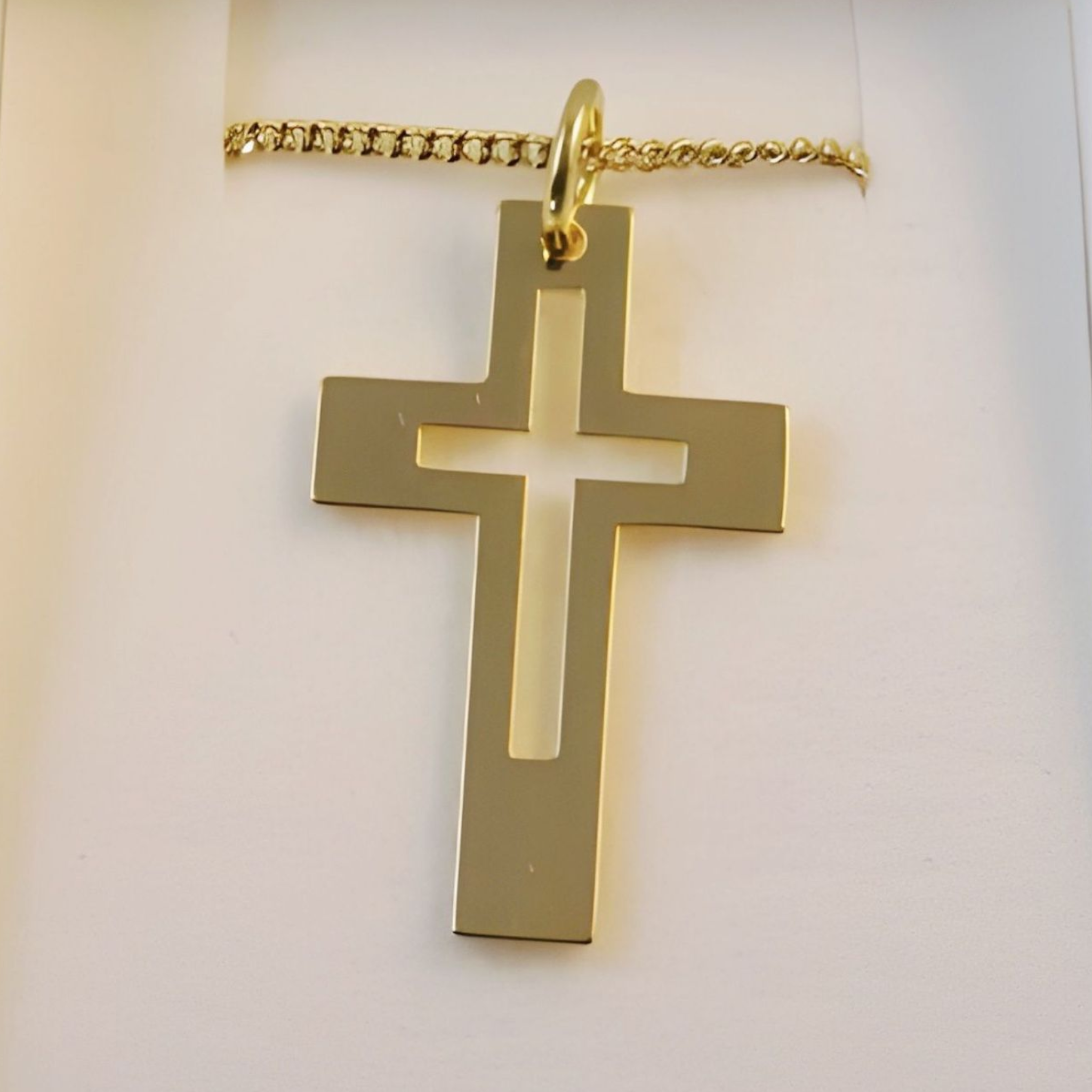 Gold Plated Open Cross Pendant & Necklace Chain In Box