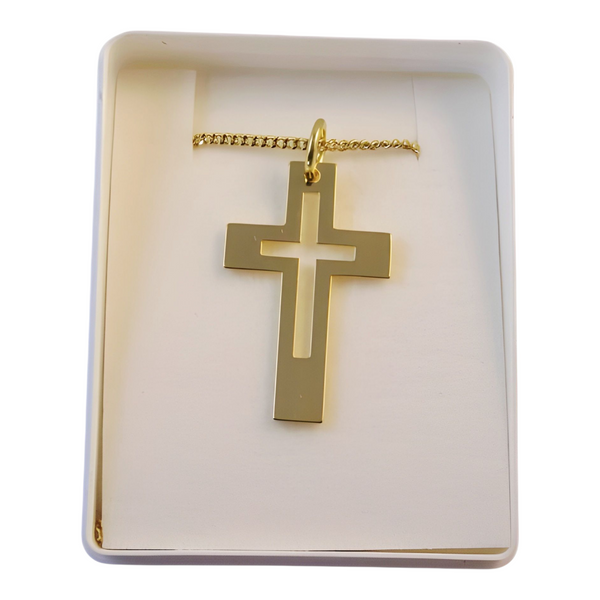 Gold Plated Open Cross Pendant & Necklace Chain In Box