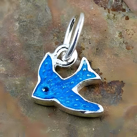 Sterling Silver & Enamel Blue Bird Of Happiness Pendant or Charm