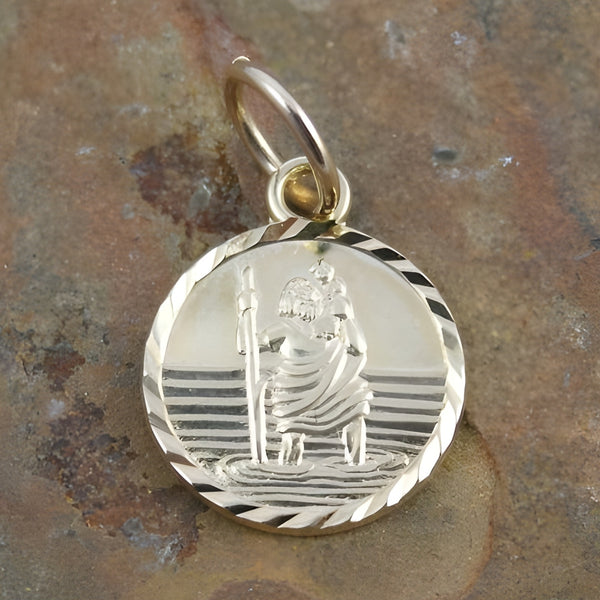 Diamond Cut Solid 9ct Gold Saint Christopher Medal Pendant