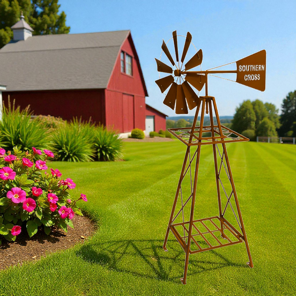 Southern Cross Heavy Duty Rustic Metal Garden Windmill- 120cm