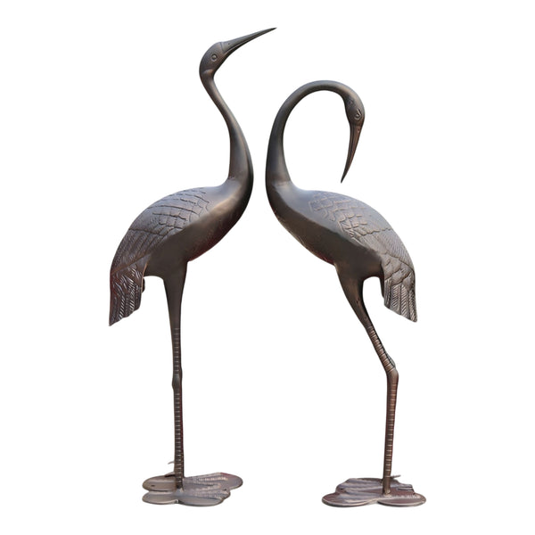 Set of 2 Assorted Antique Bronze Niles & Frasier Crane Couple Garden Statues