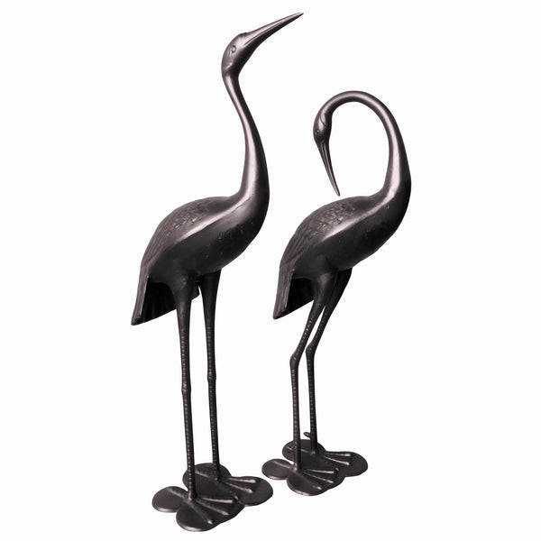 Set of 2 Assorted Antique Bronze Niles & Frasier Crane Couple Garden Statues